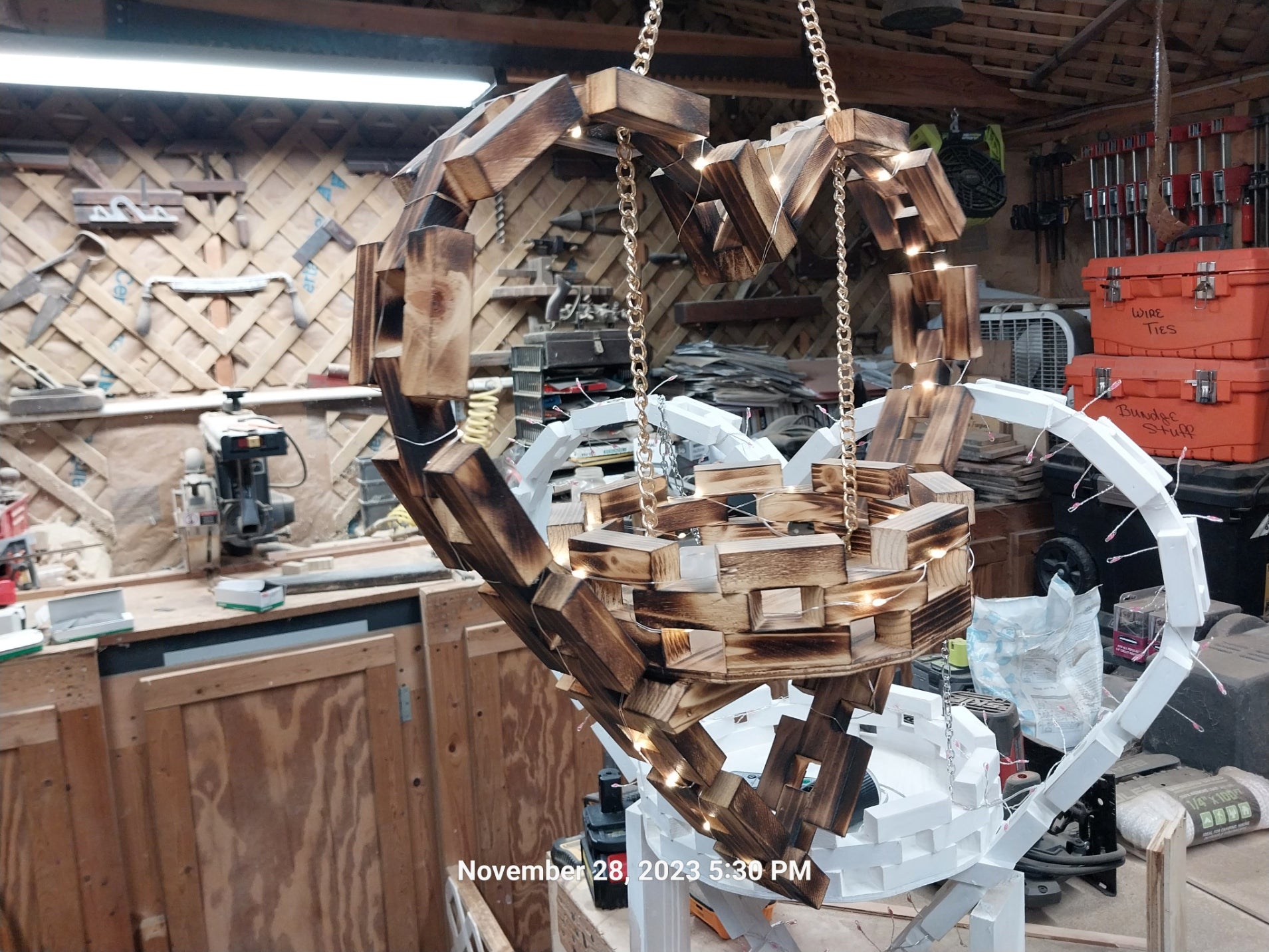 Handmade Hanging Wooden Heart with Flower Basket — 18" with 9" Base