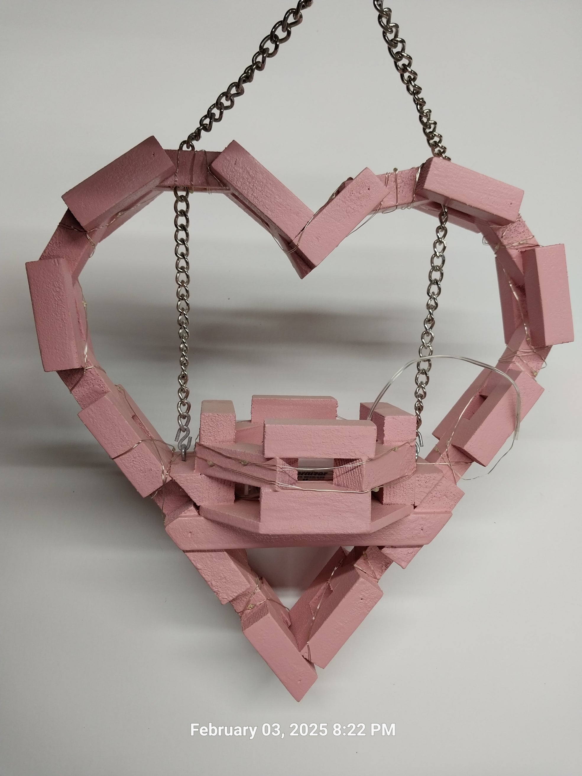 Handmade Hanging Wooden Heart with Flower Basket — 12" with 5" Base