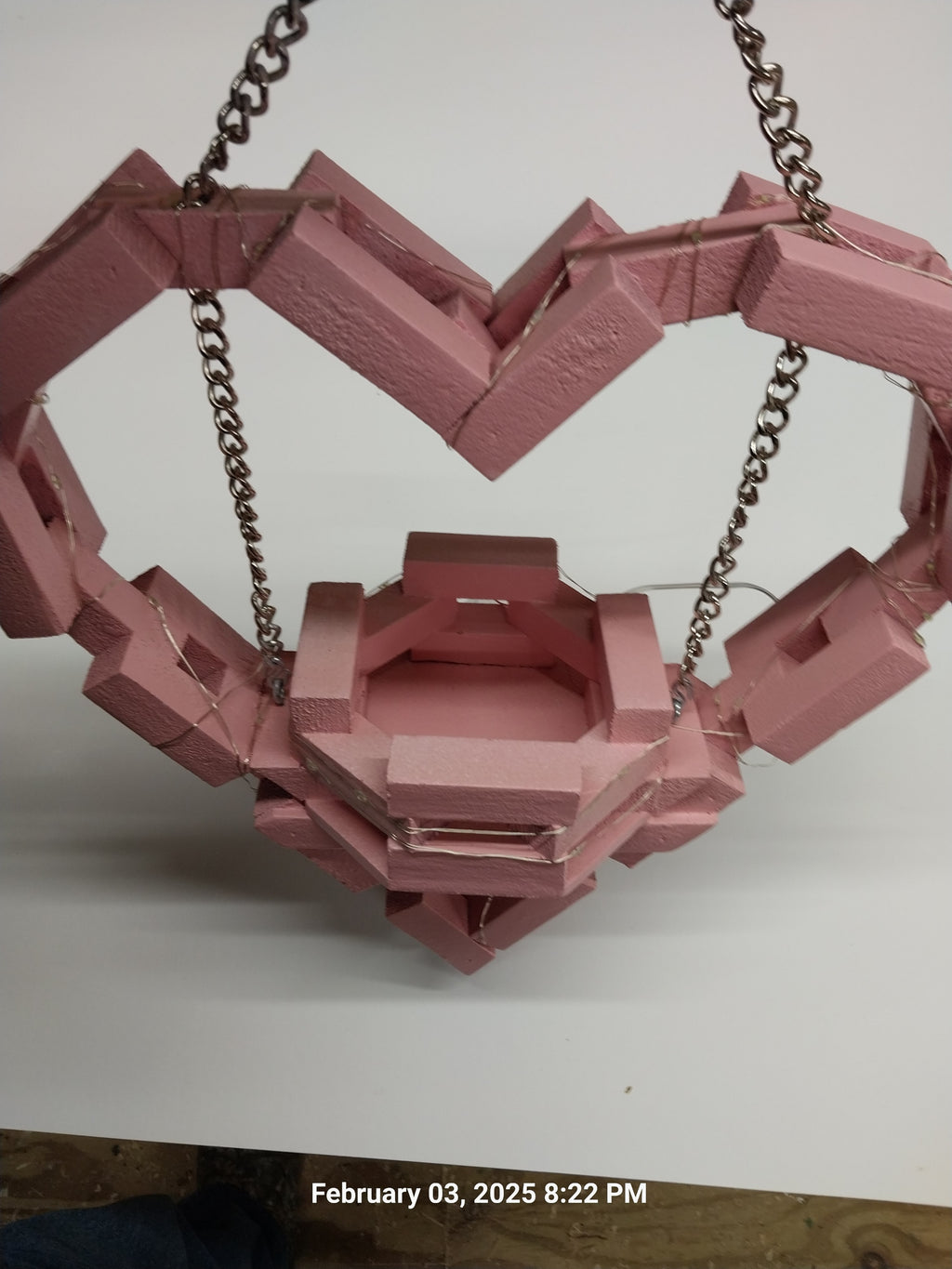 Handmade Hanging Wooden Heart with Flower Basket — 12" with 5" Base