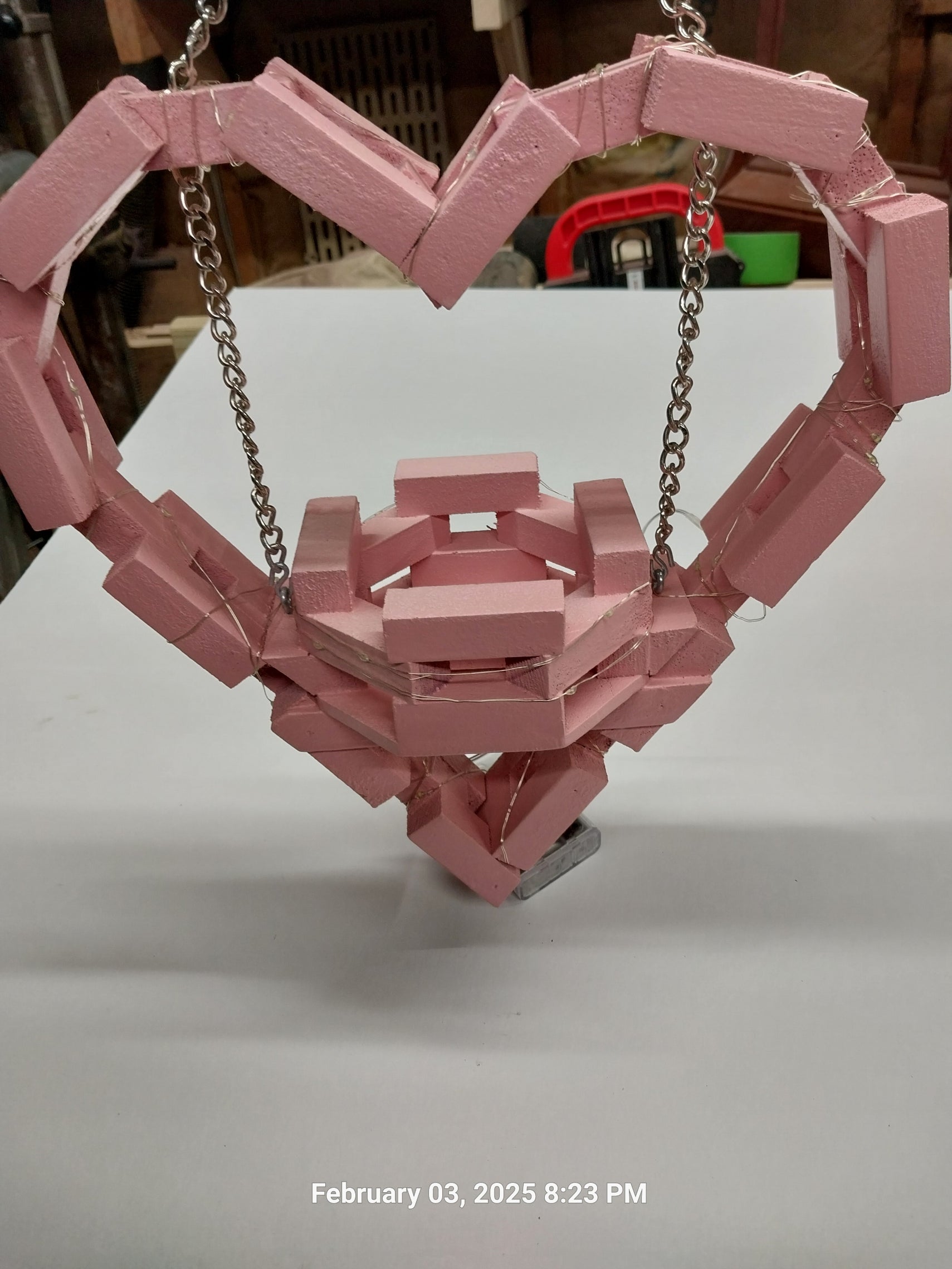Handmade Hanging Wooden Heart with Flower Basket — 12" with 5" Base