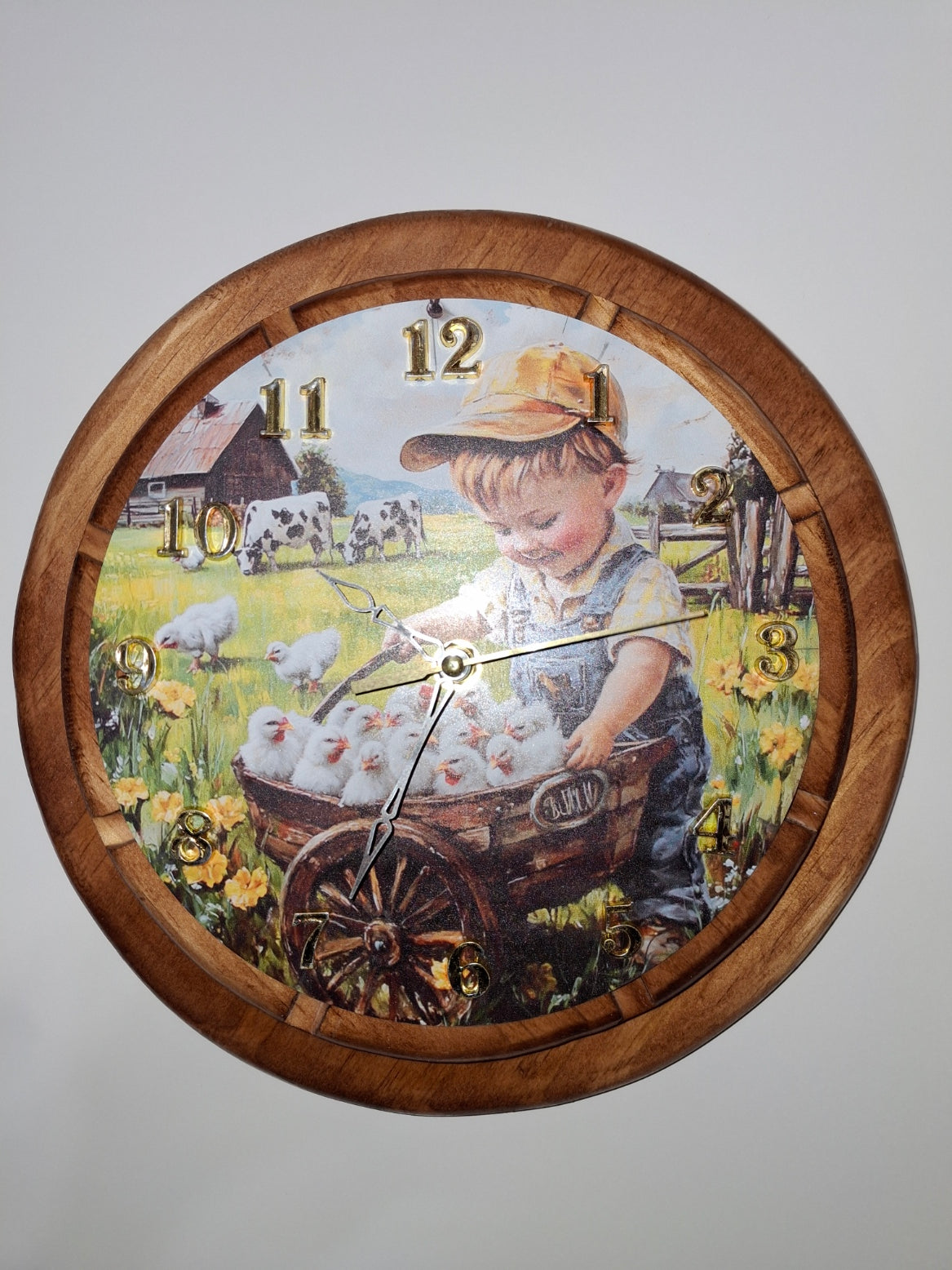 Handmade Wooden Wall Clock — 11", Farmhouse & Country Style