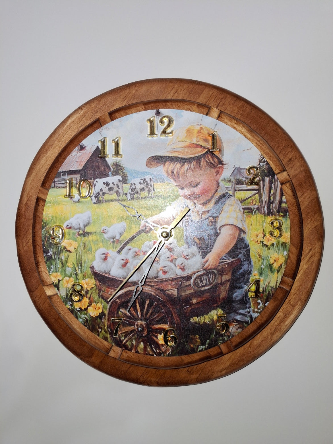 Handmade Wooden Wall Clock — 11", Farmhouse & Country Style