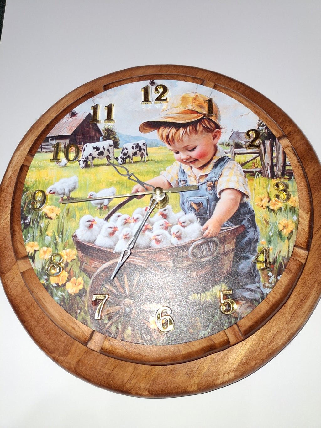 Handmade Wooden Wall Clock — 11", Farmhouse & Country Style