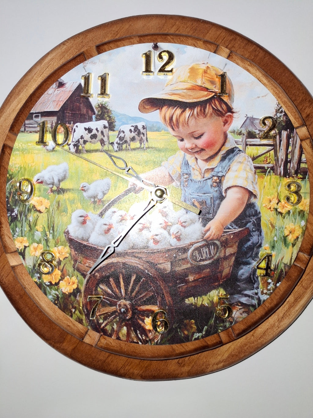 Handmade Wooden Wall Clock — 11", Farmhouse & Country Style