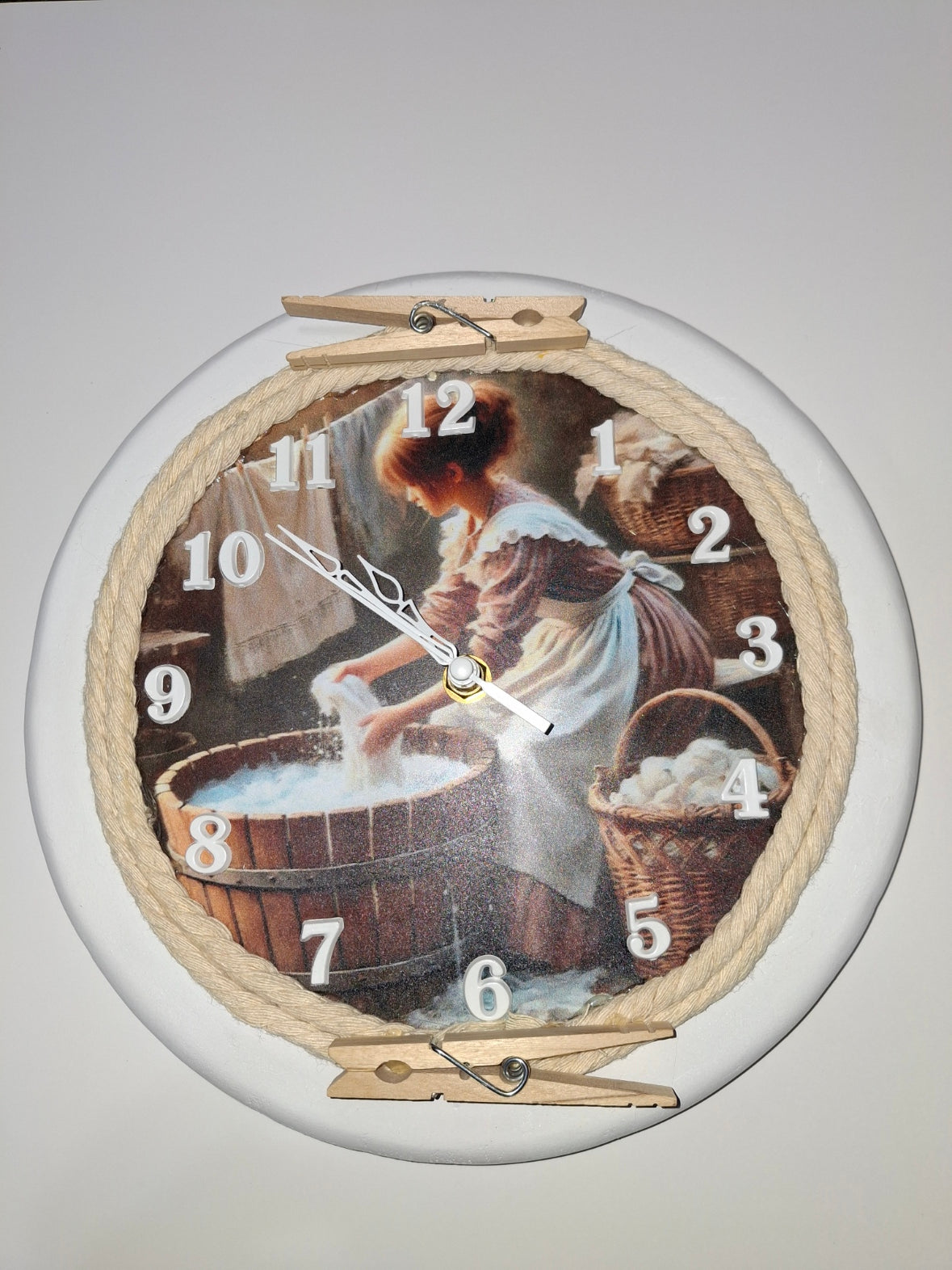 Handmade Wooden Laundry Room Wall Clock — 11", Rustic Style