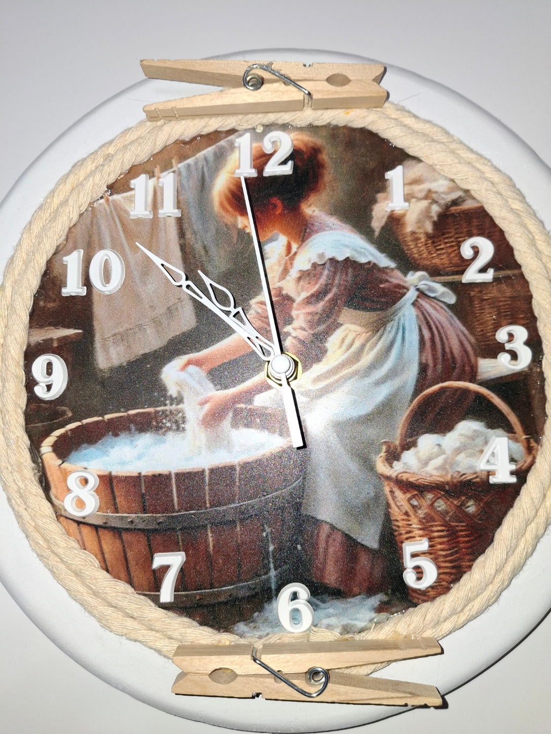 Handmade Wooden Laundry Room Wall Clock — 11", Rustic Style