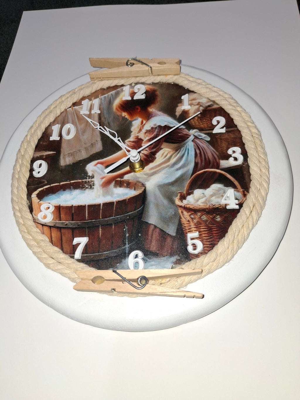 Handmade Wooden Laundry Room Wall Clock — 11", Rustic Style