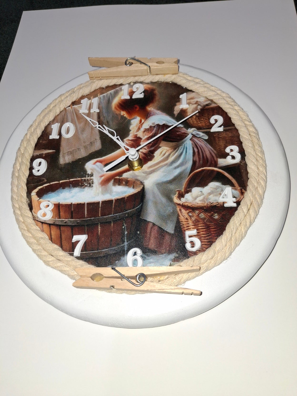 Handmade Wooden Laundry Room Wall Clock — 11", Rustic Style