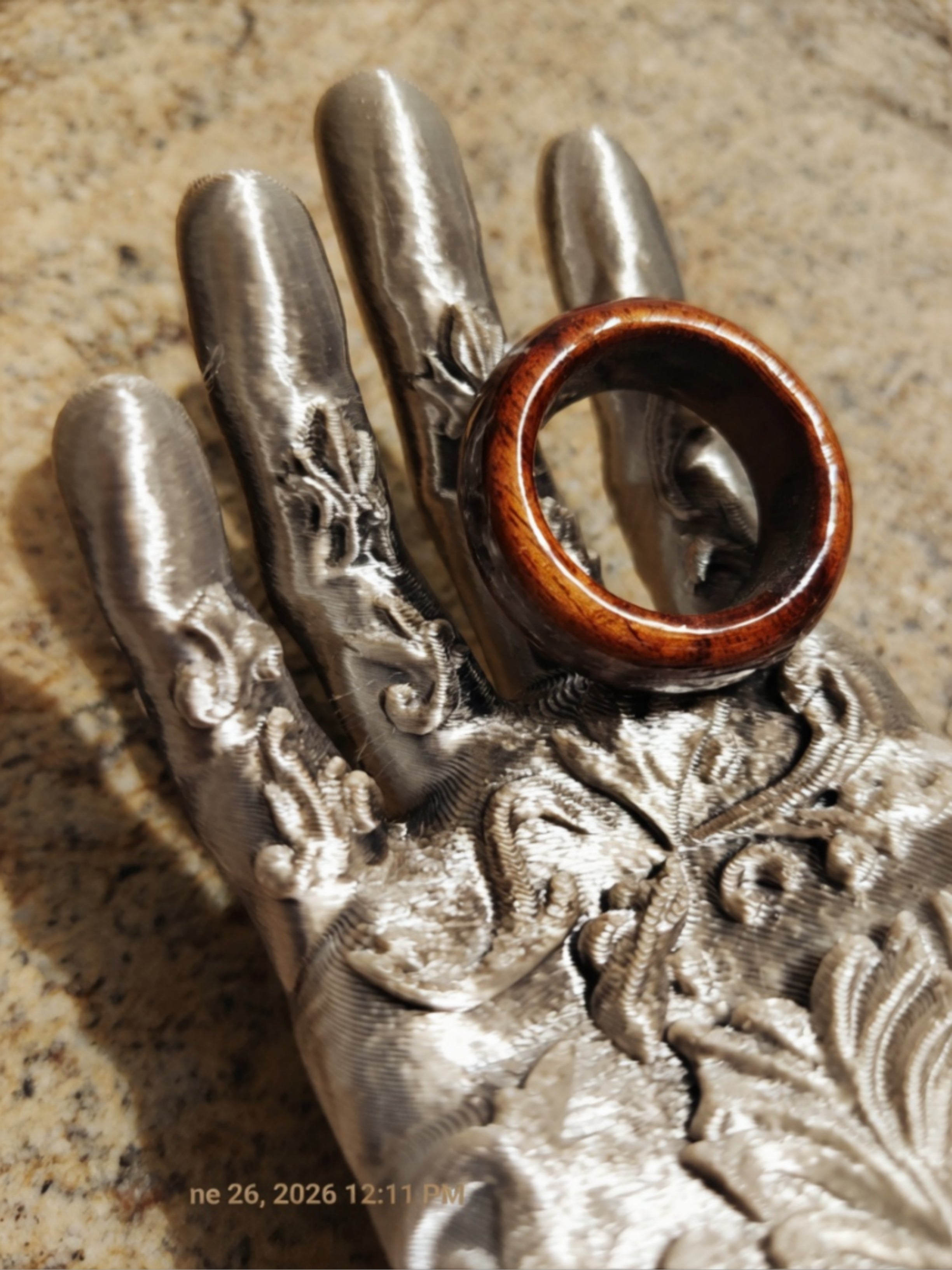Wooden Ring Made From Whisky Barrel Wood With Red Inlay. Size 9