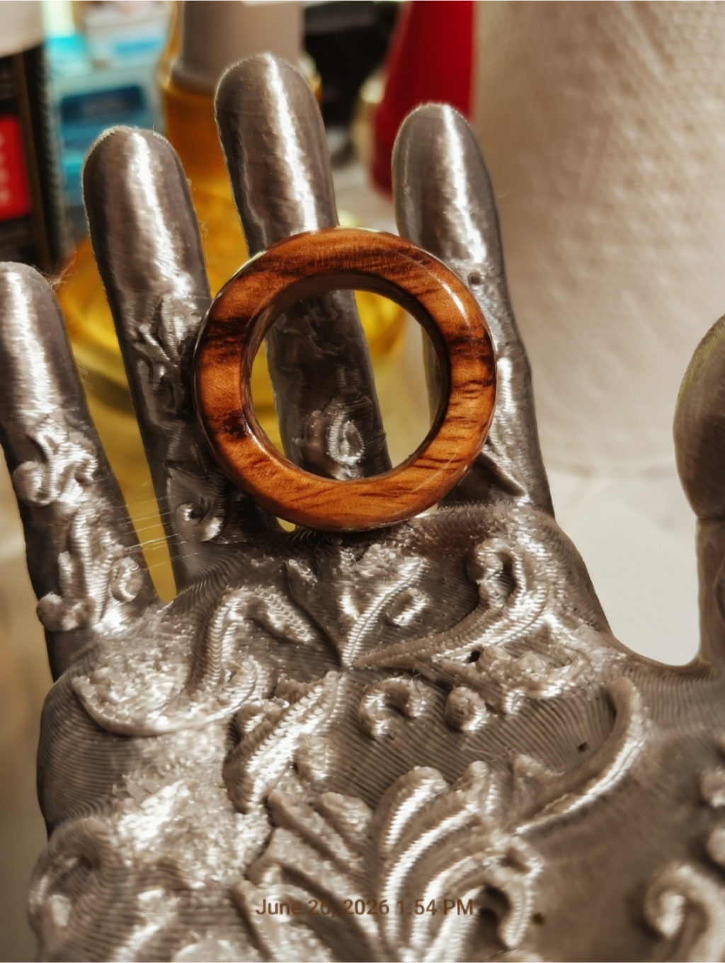 Wooden Ring Made From Whisky Barrel Wood With Red Inlay. Size 9