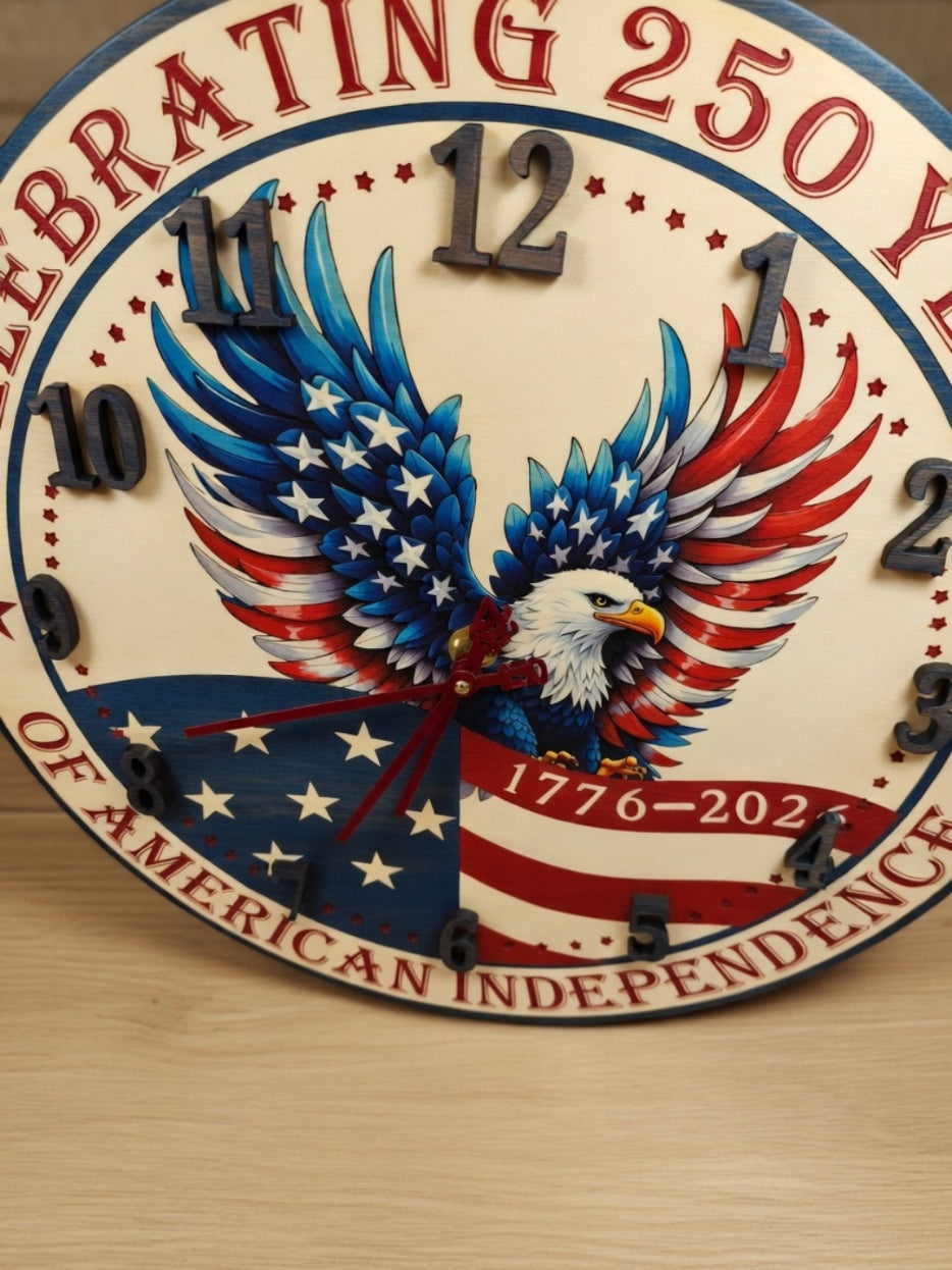 250th Anniversary Wall Clock — 12.5", Patriotic Red White & Blue