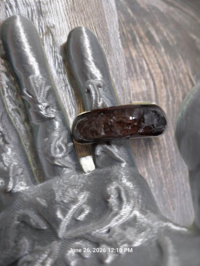 Wooden Ring Made From Whisky Barrel Wood With White/Clear Stone Inlay. Size 10.5