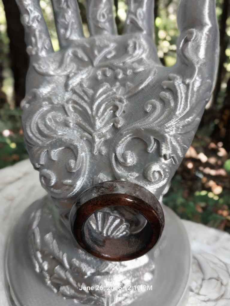 Wooden Ring Made From Whisky Barrel Wood With White/Clear Stone Inlay. Size 10.5