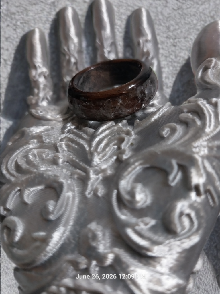 Wooden Ring Made From Whisky Barrel Wood With White/Clear Stone Inlay. Size 10.5