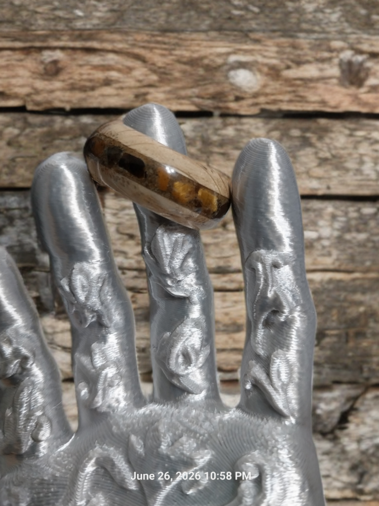 Zebra Wood With Amber Crushed Stone. Ring Size 9.5