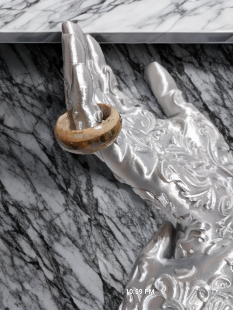 Zebra Wood With Amber Crushed Stone. Ring Size 9.5