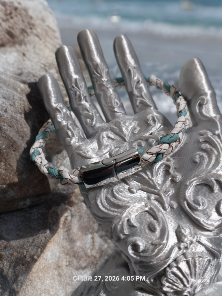 Braided Leather Bolo Cord Bracelet — Blue & White (Unisex)