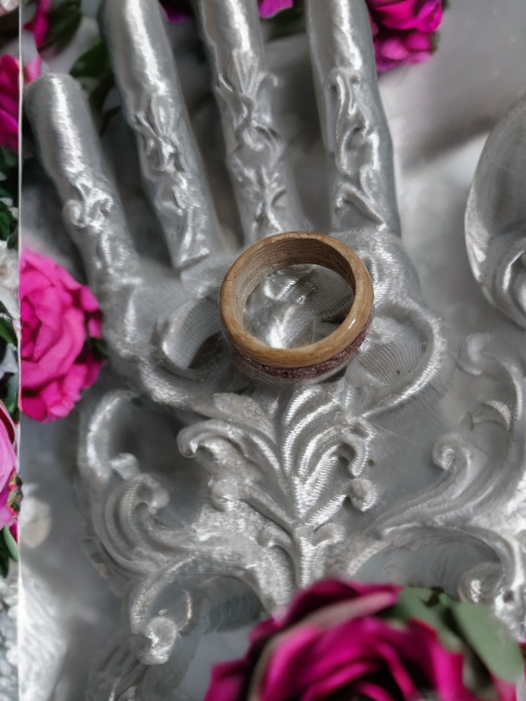 Handmade Maple Wood & Rose Glitter Ring — Size 6.25 (Made to Order)