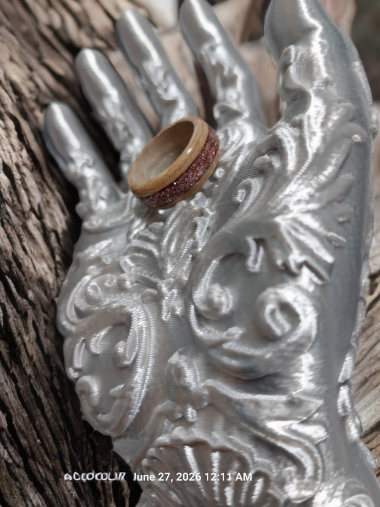 Handmade Maple Wood & Rose Glitter Ring — Size 6.25 (Made to Order)