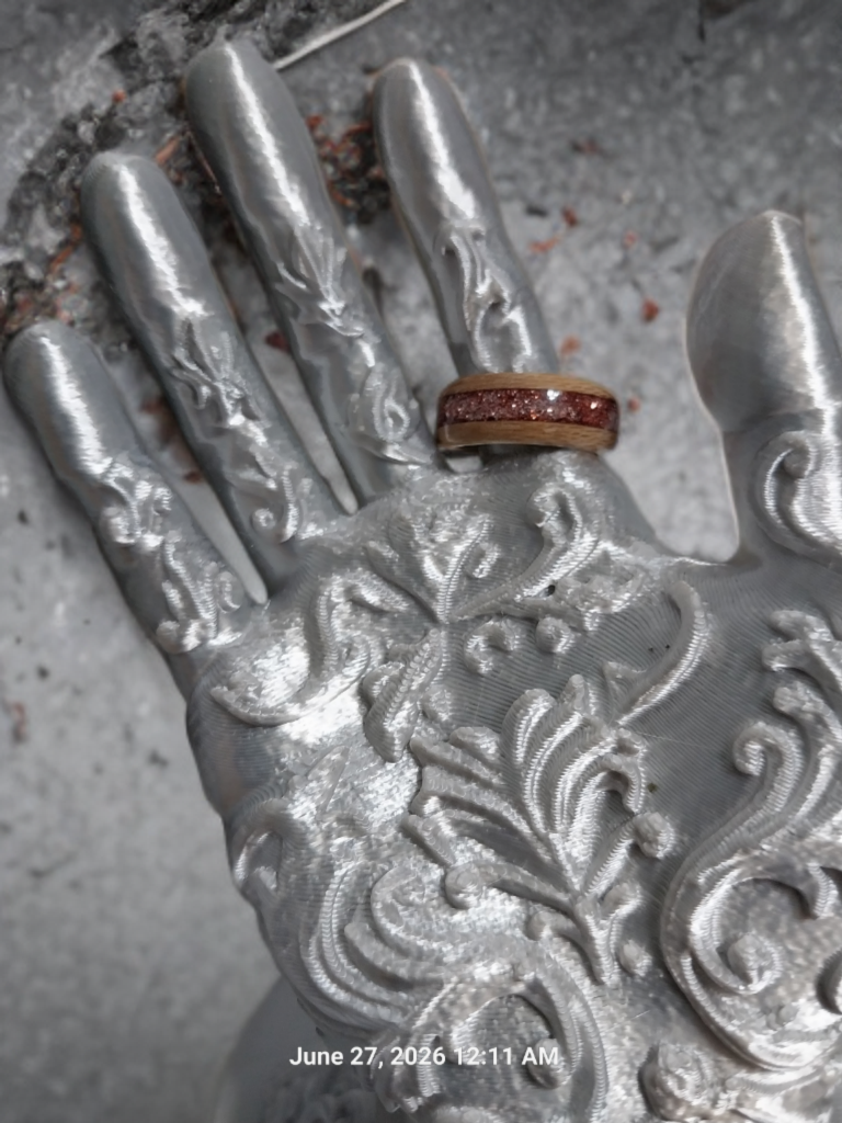 Handmade Maple Wood & Rose Glitter Ring — Size 6.25 (Made to Order)