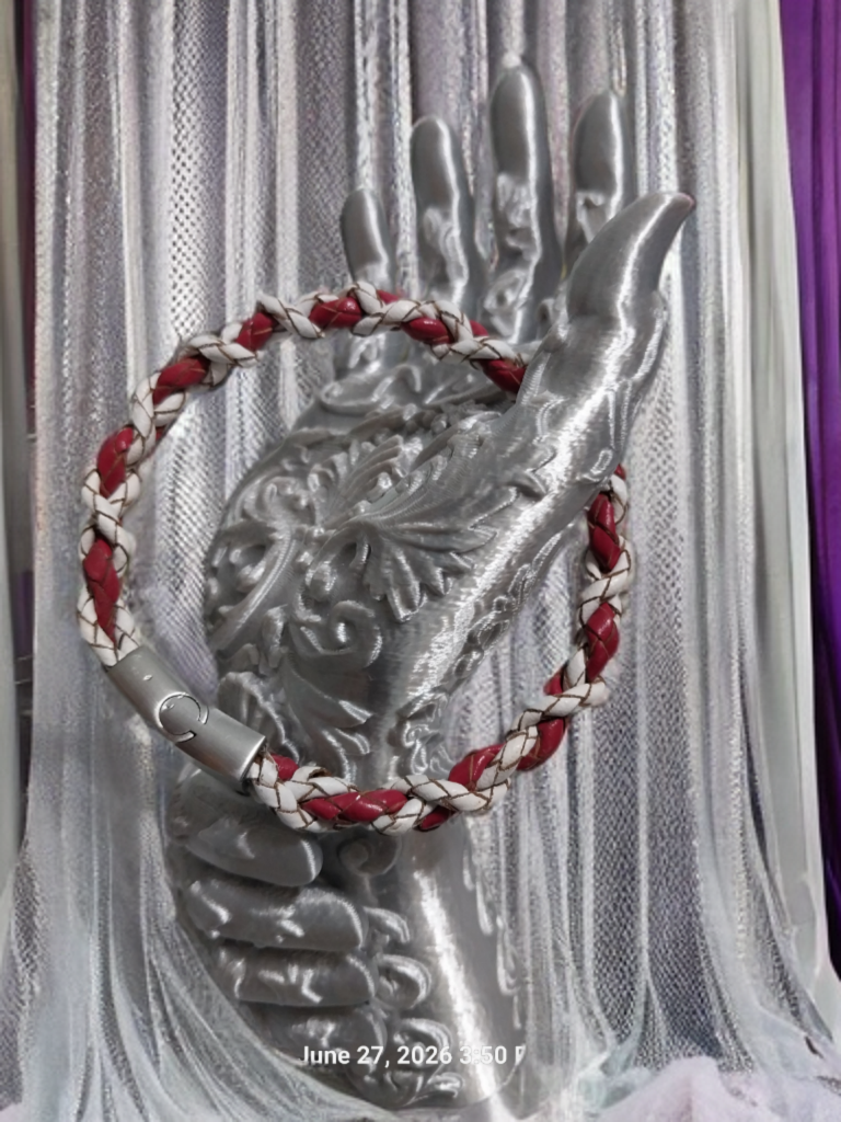 Braided Leather Bolo Cord Bracelet — Red & White (Unisex)