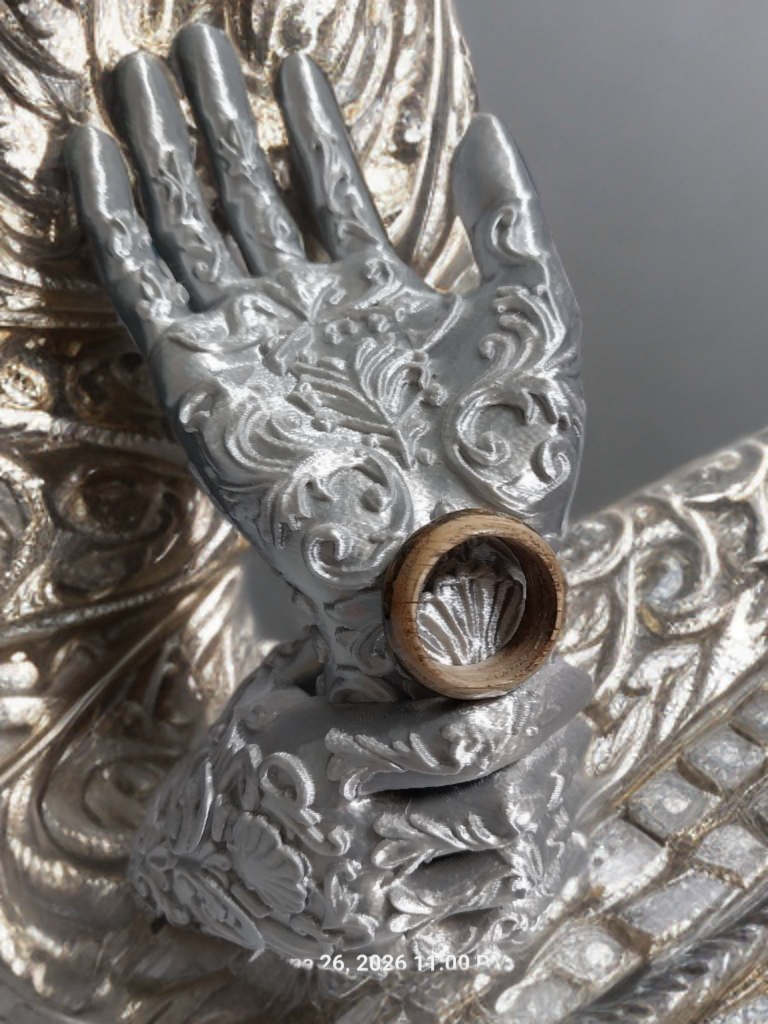 Zebra Wood With Amber Crushed Stone. Ring Size 9.5
