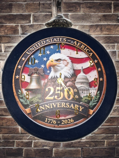 Handmade 250th Anniversary Wall Clock — Wood, Quartz Movement