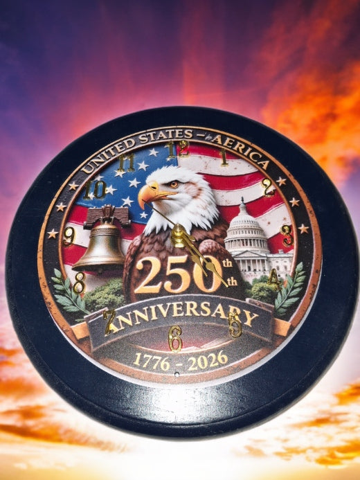 Handmade 250th Anniversary Wall Clock — Wood, Quartz Movement