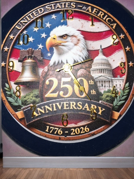 Handmade 250th Anniversary Wall Clock — Wood, Quartz Movement
