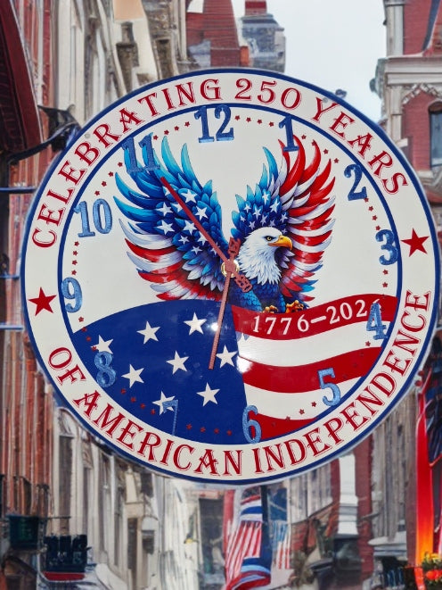 250th Anniversary Wall Clock — 12.5", Patriotic Red White & Blue