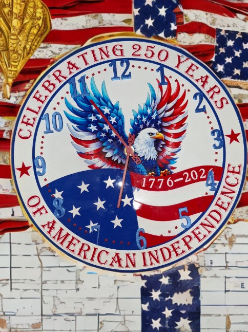 250th Anniversary Wall Clock — 12.5", Patriotic Red White & Blue